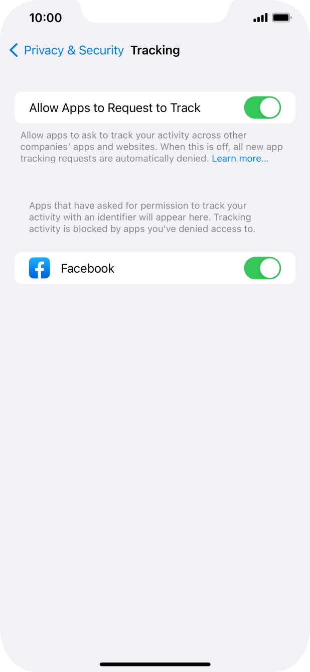 Press the indicator next to 'Allow Apps to Request to Track' to turn the function on or off.