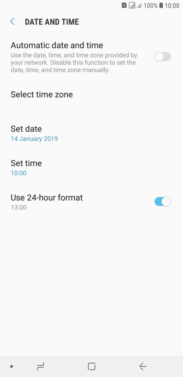 Press the indicator next to 'Automatic date and time' to turn on the function.