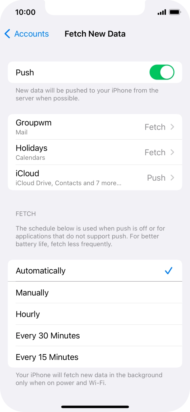 Press the indicator next to 'Push' to turn the function on or off. Press the indicator next to 'Push' to turn the function on or off.