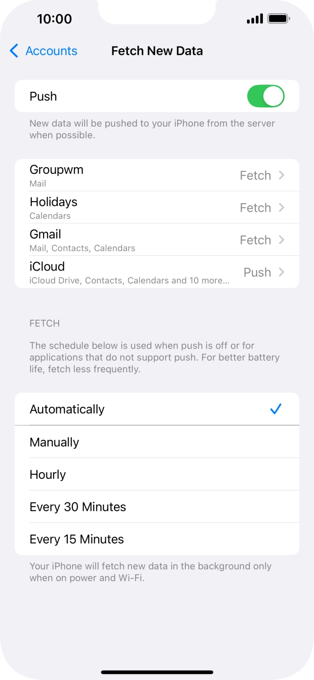 Press the indicator next to 'Push' to turn the function on or off. Press the indicator next to 'Push' to turn the function on or off.