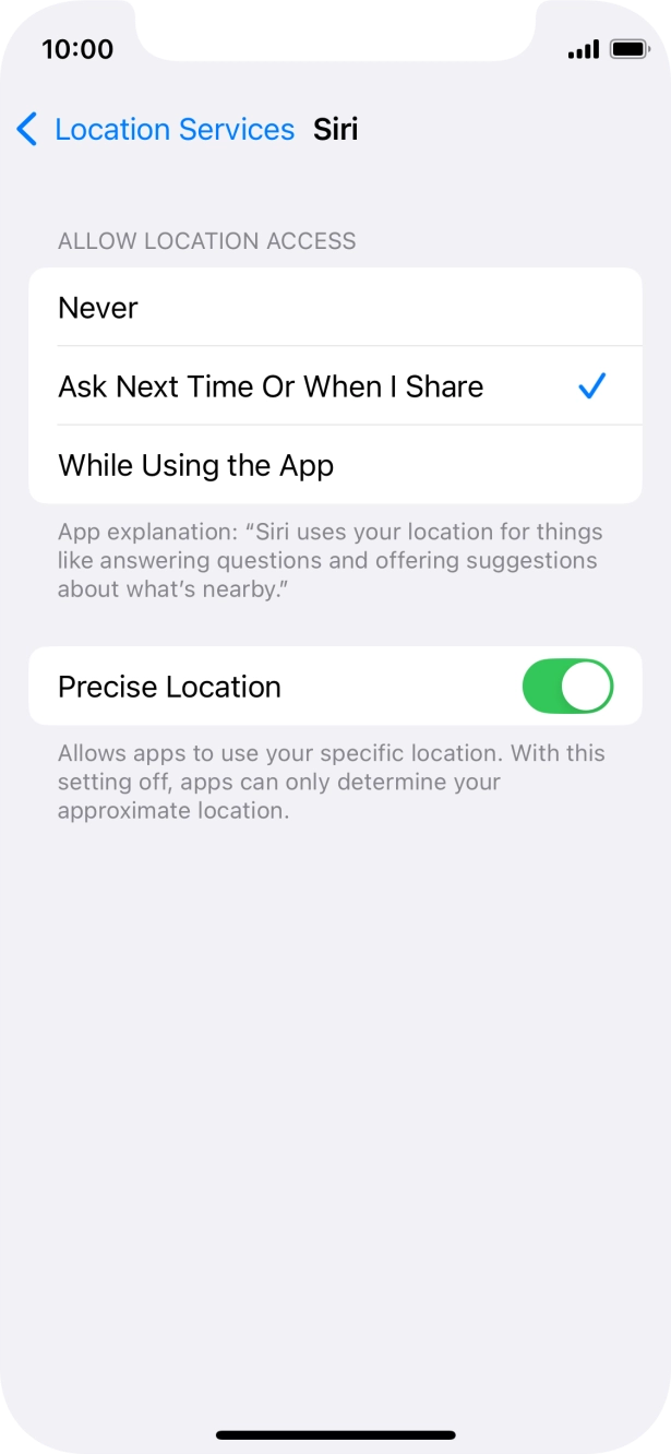 Press the required setting to turn the function on or off.