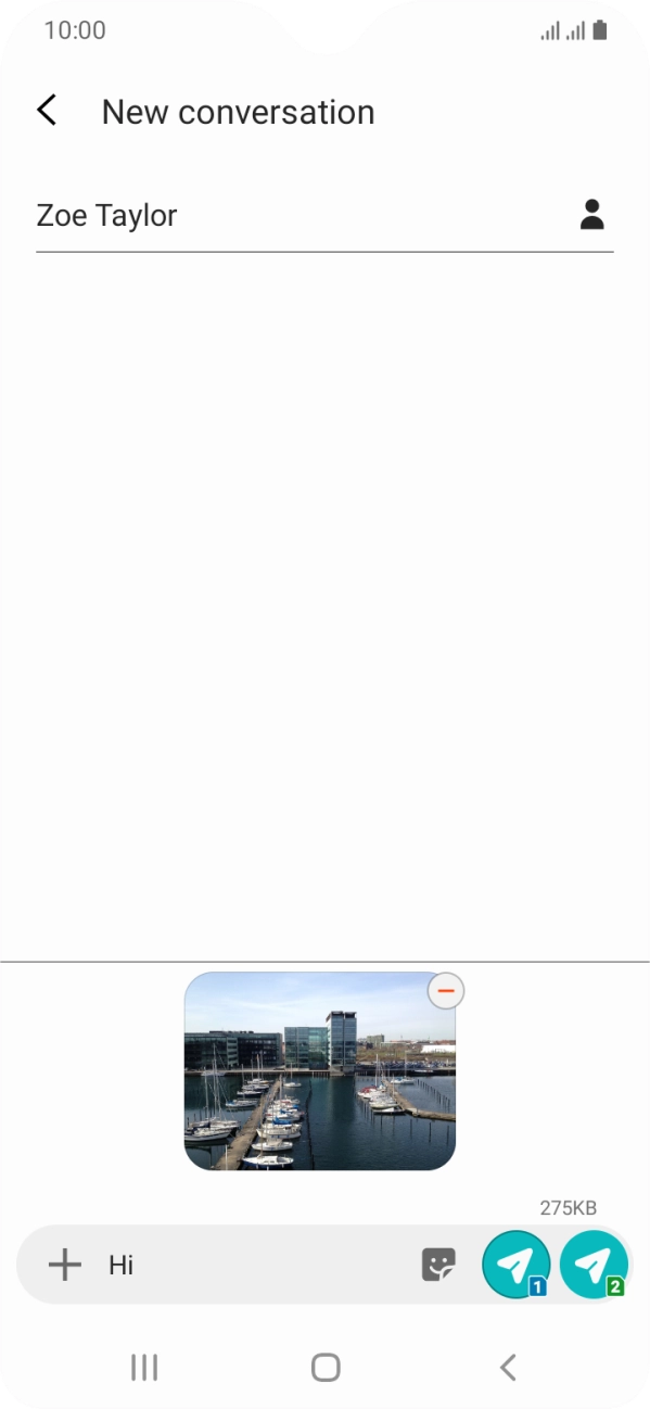 Press the send icon next to the required SIM when you've written your picture message. Press the send icon next to the required SIM when you've written your picture message.