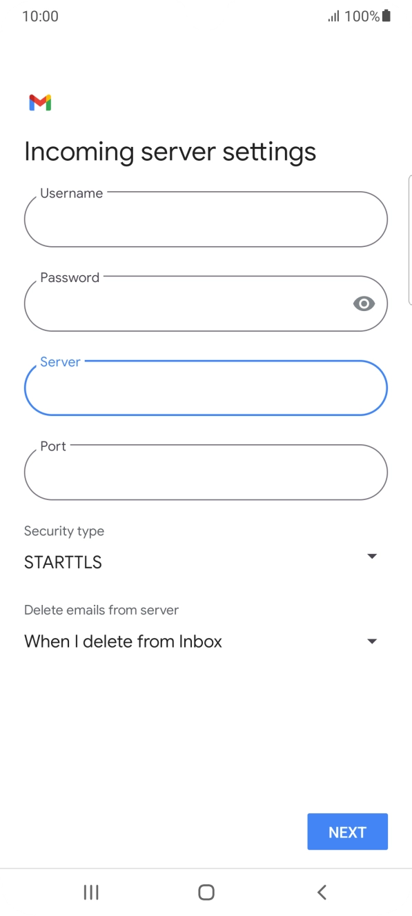 Press the field below 'Port' and key in 110. Press the field below 'Port' and key in 110.
