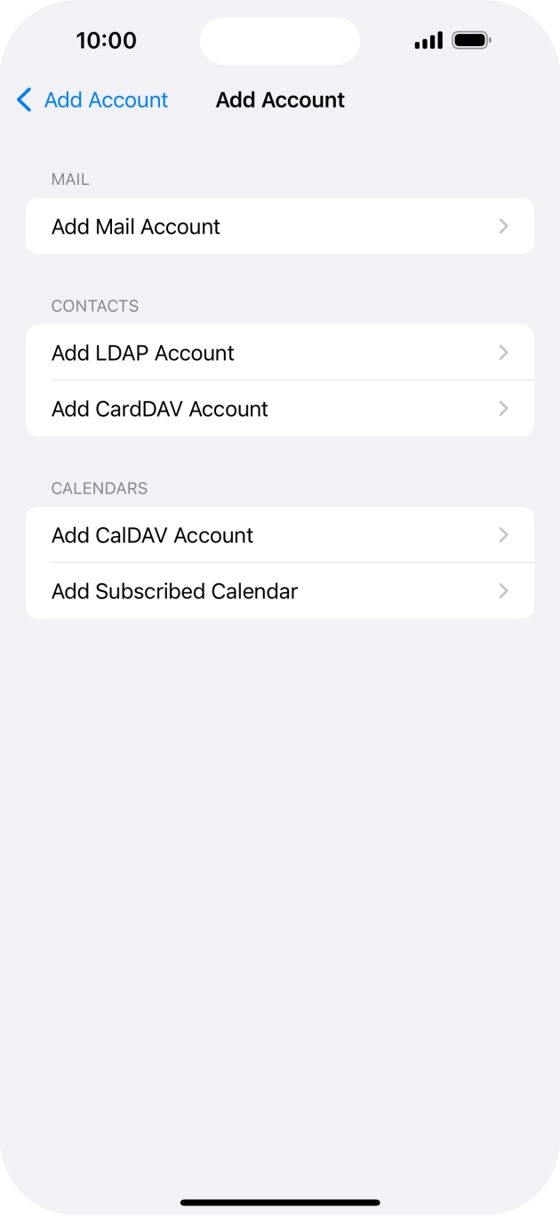 Press Add Mail Account. Press Add Mail Account.
