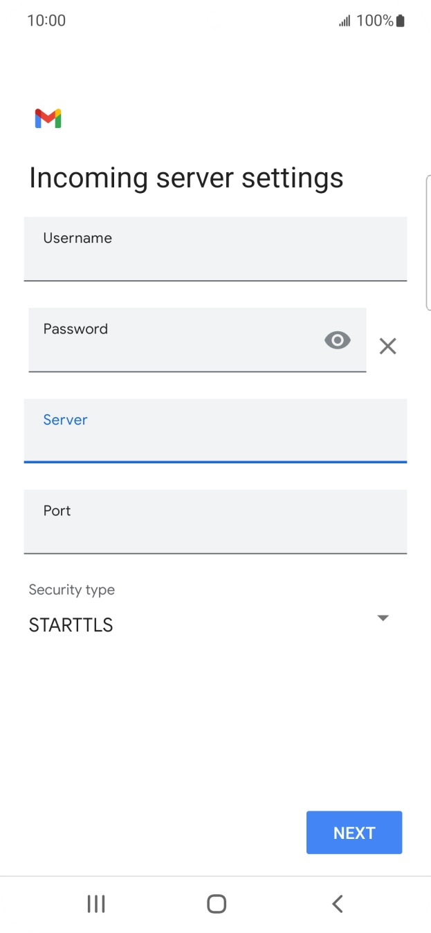 Press the field below 'Port' and key in 143.