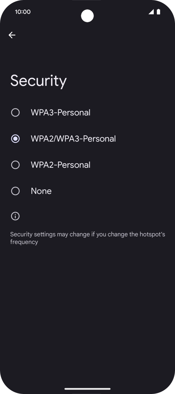 Press WPA3-Personal to password protect your WiFi hotspot.
