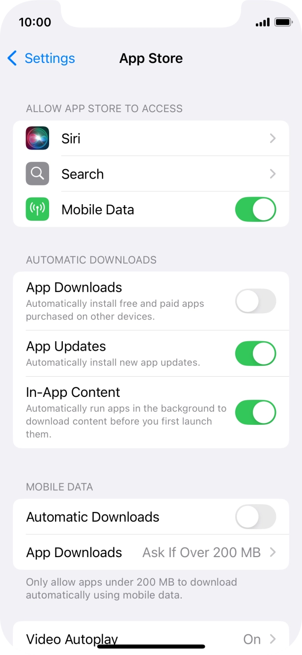 Press the indicator next to 'App Downloads' to turn the function on or off.