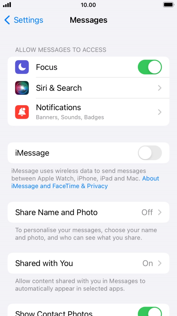 Press the indicator next to 'iMessage' to turn on the function. Press the indicator next to 'iMessage' to turn on the function.
