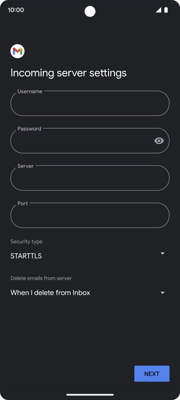 Press the field below 'Username' and key in the username for your email account.