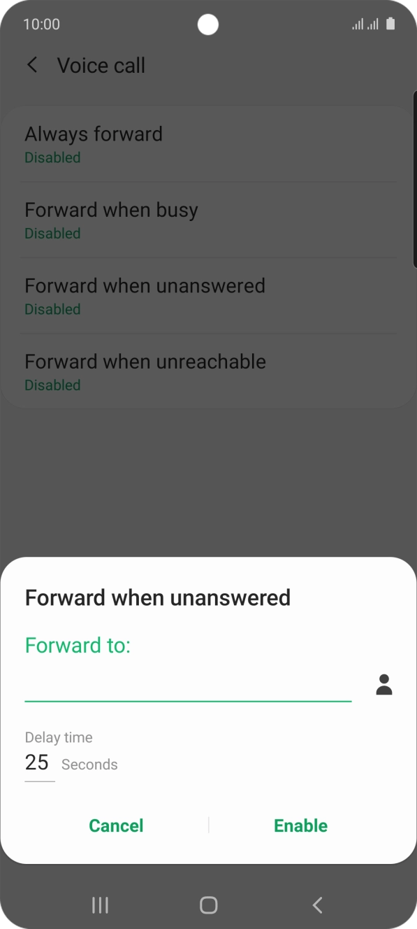 If you divert missed calls, you need to select a delay for the divert. Press the required delay and follow the instructions on the screen to select a delay for the divert.