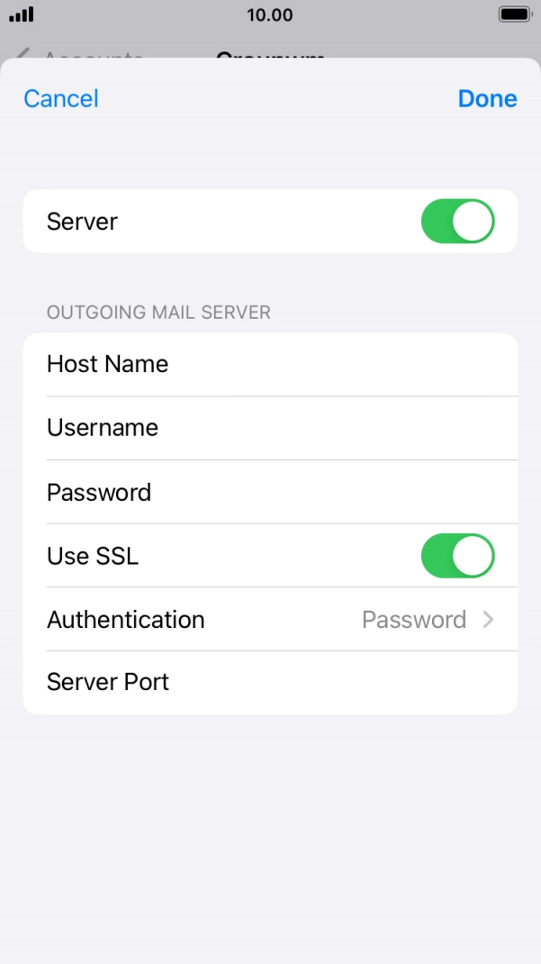 Press the indicator next to 'Use SSL' to turn off the function.