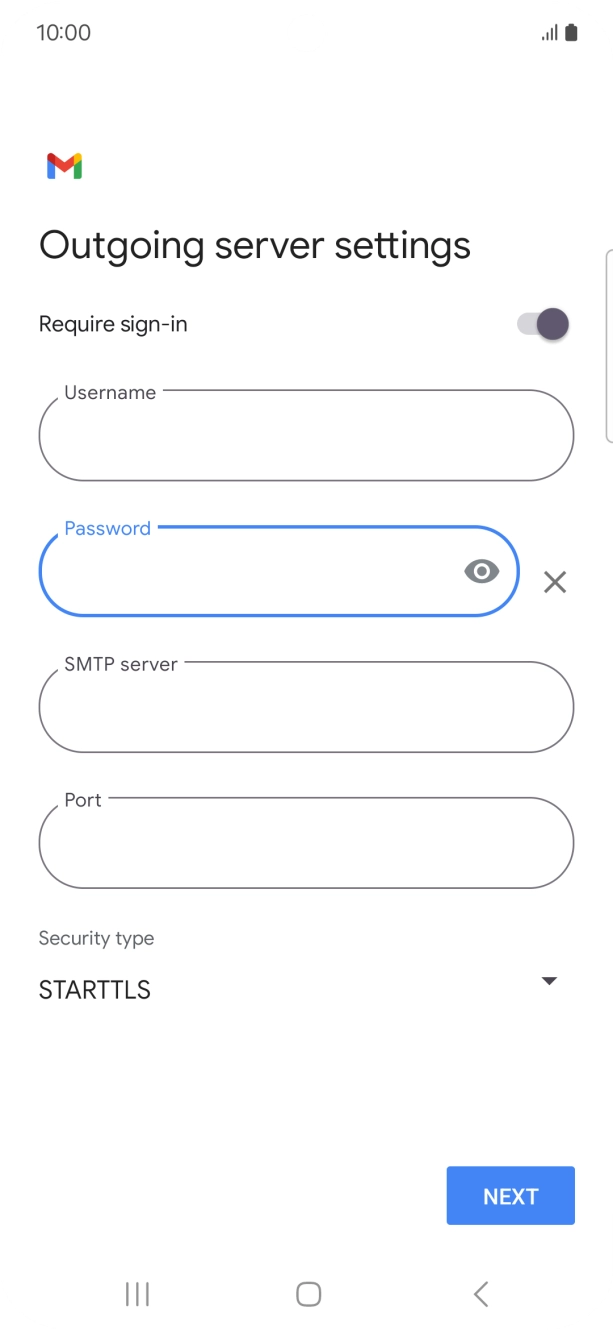 Press the field below 'SMTP server' and key in the name of your email provider's outgoing server.