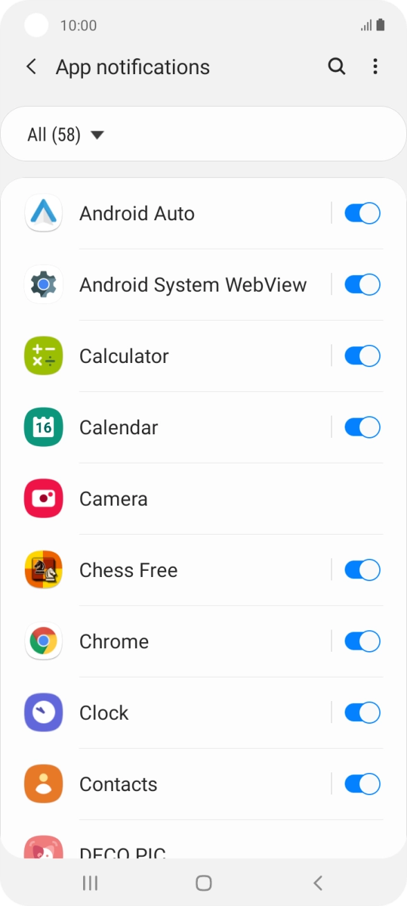 Press the indicators next to the required apps to turn the function on or off.