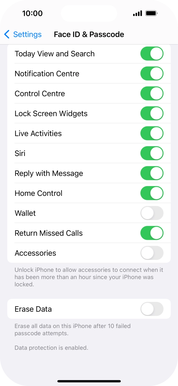 Press the indicator next to 'Erase Data' to turn the function on or off. Press the indicator next to 'Erase Data' to turn the function on or off.