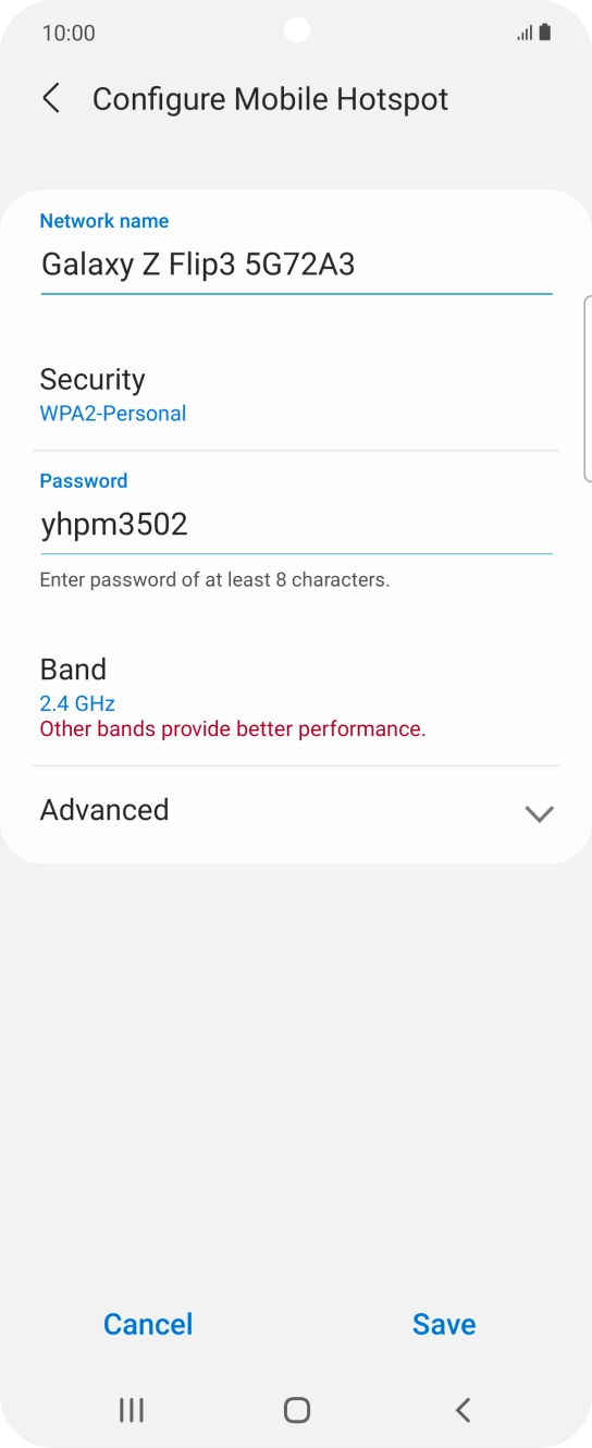 Press the field below 'Network name' and key in the required name.