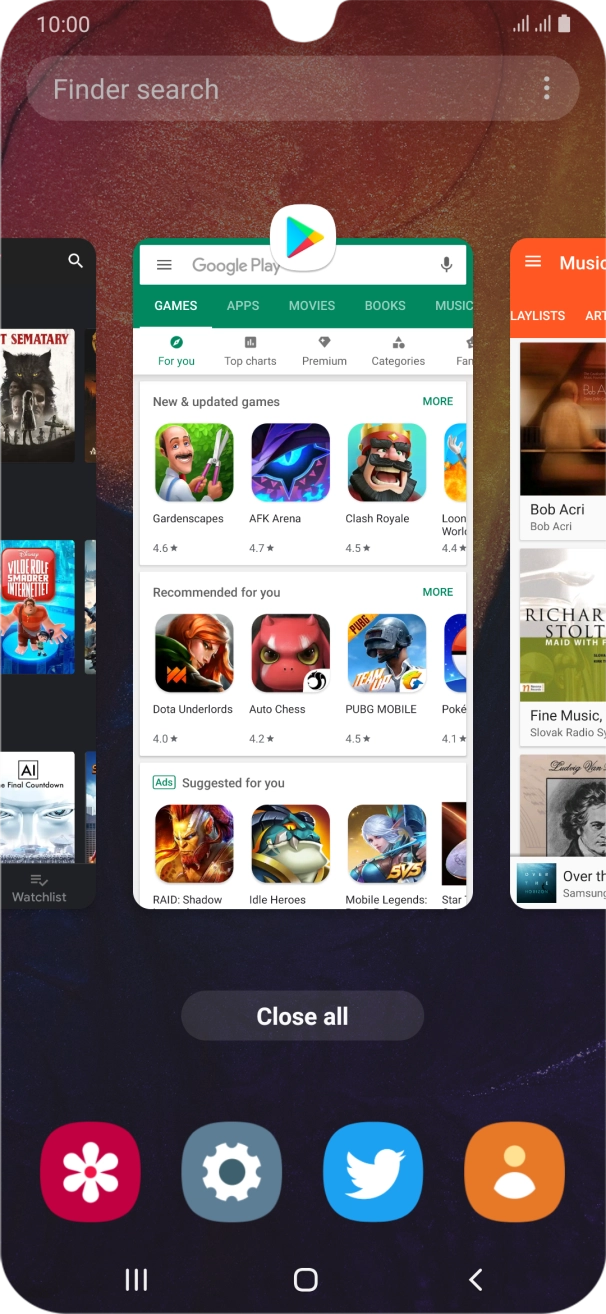 To end one running application, slide your finger upwards on the required application.