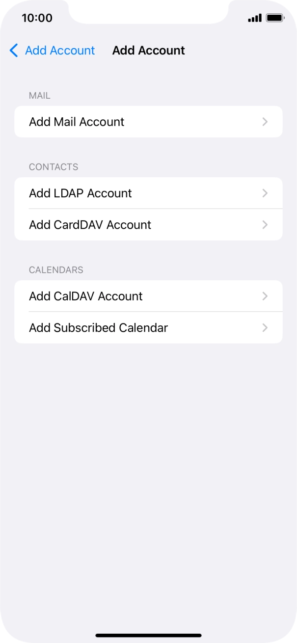 Press Add Mail Account. Press Add Mail Account.
