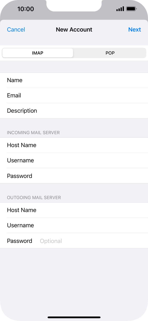 Press Password and key in the password for your email account.