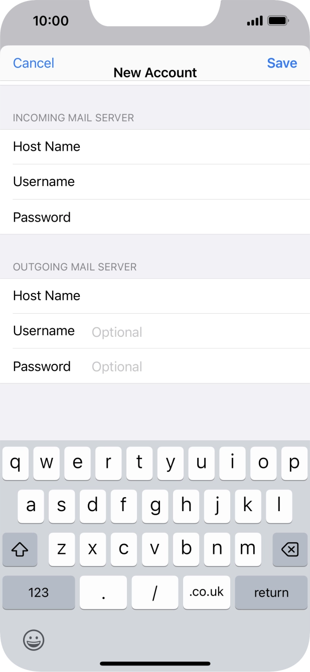 Press Username and key in the username for your email account.