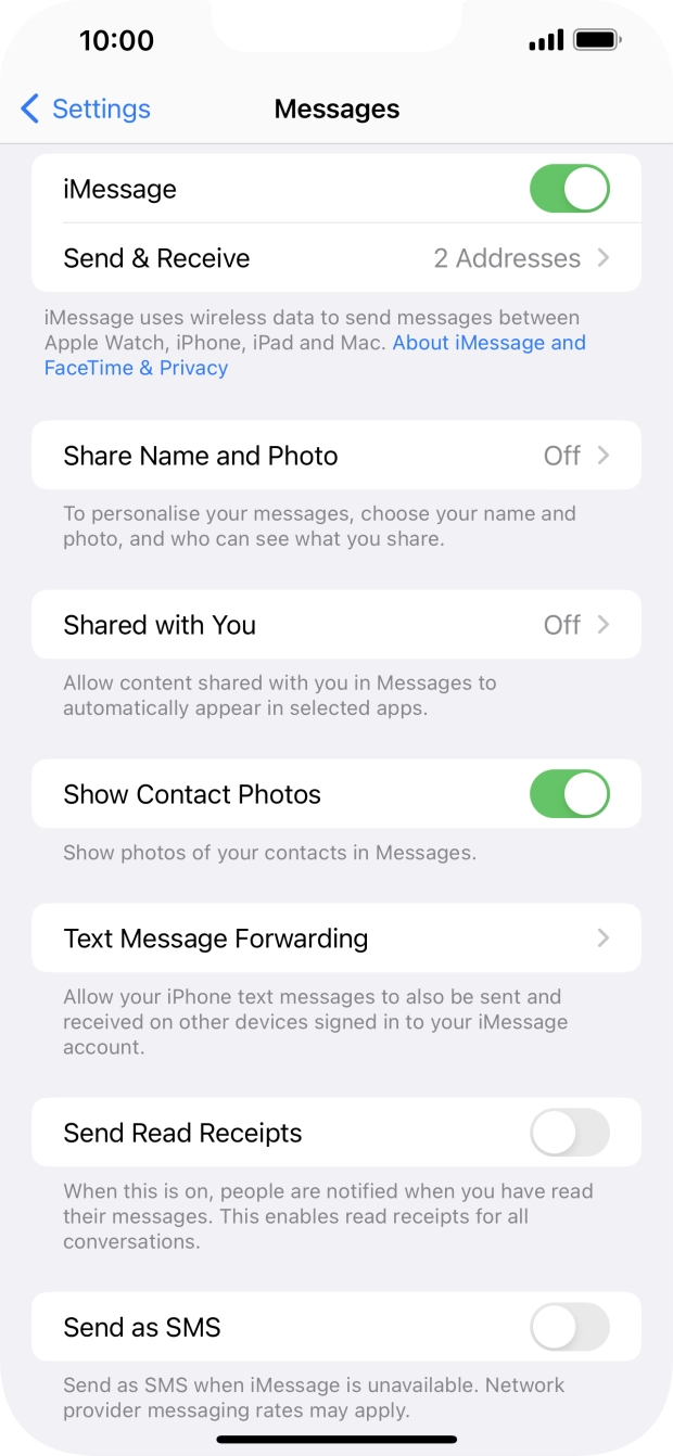 Press the indicator next to 'Send as SMS' to turn the function on or off.