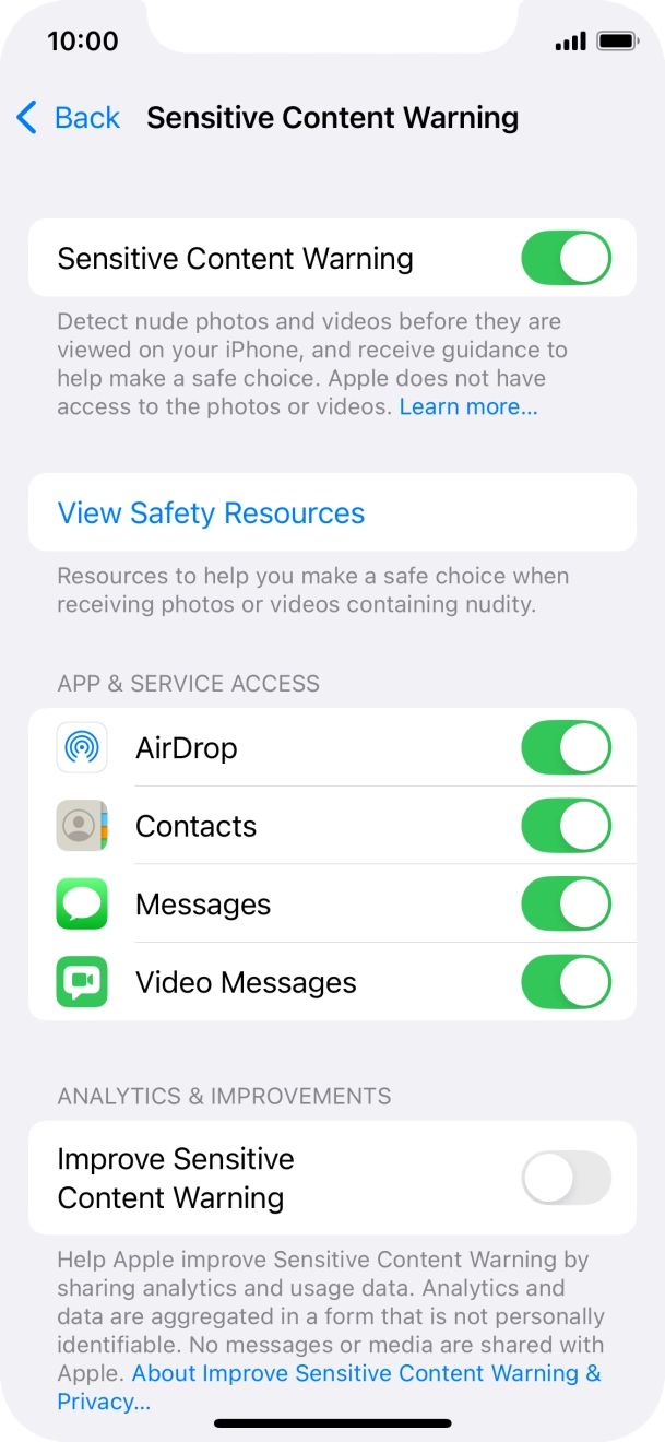 Press the indicators next to the required applications to turn the function on or off.