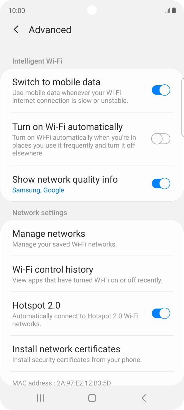 Press the indicator next to 'Switch to mobile data' to turn the function on or off. Press the indicator next to 'Switch to mobile data' to turn the function on or off.