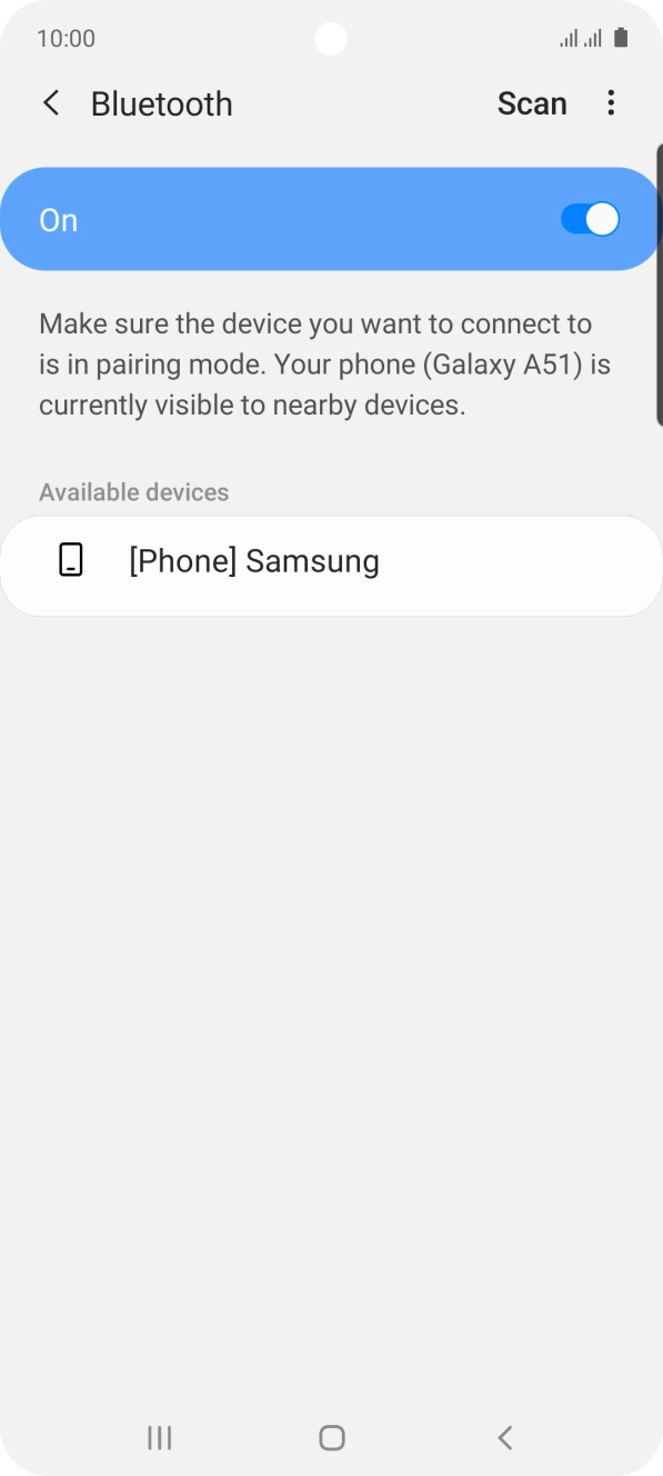 Press the required Bluetooth device and follow the instructions on the screen to pair the device with your phone.