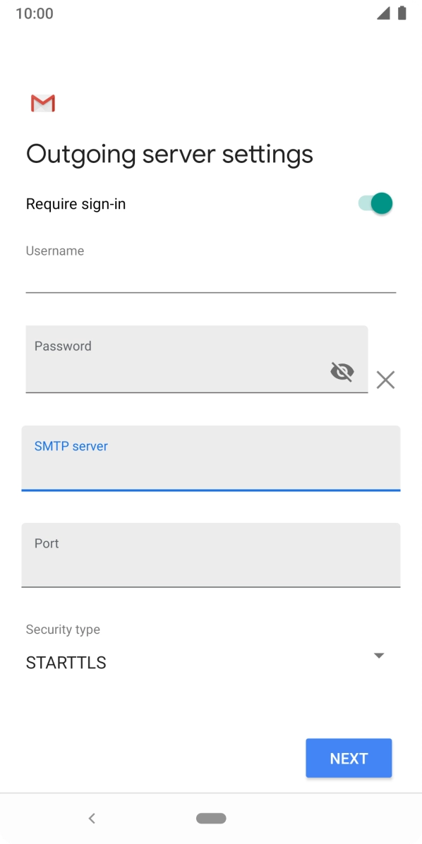 Press the field below 'Port' and key in 25. Press the field below 'Port' and key in 25.