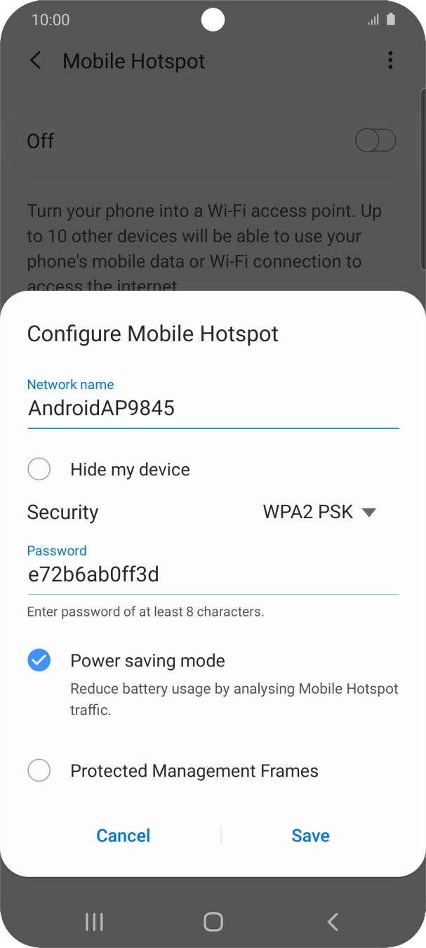 Press the field below 'Network name' and key in the required name.