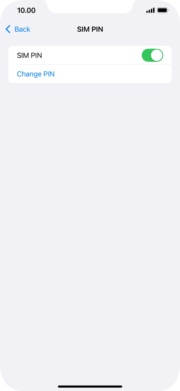 Press the indicator next to 'SIM PIN' to turn the function on or off.