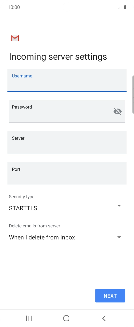 Press the field below 'Server' and key in the name of your email provider's incoming server.