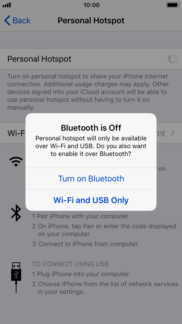 If WiFi is turned on, press Wi-Fi and USB Only.