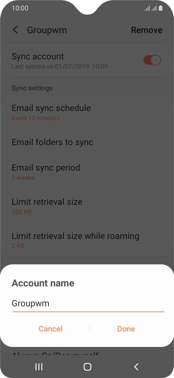 Key in the required name for the email account and press Done. Key in the required name for the email account and press Done.