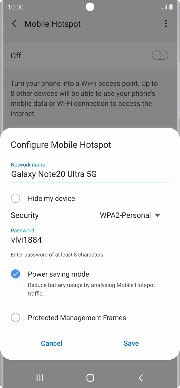 Press the field below 'Network name' and key in the required name.