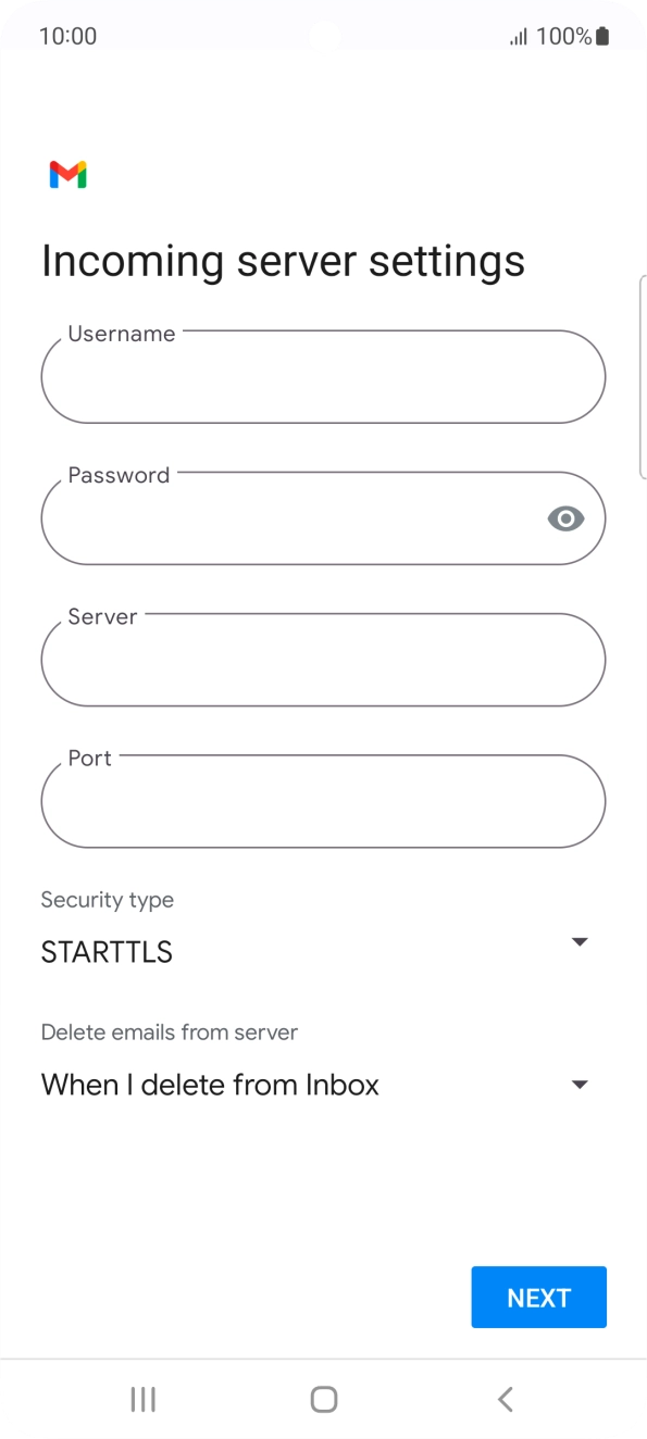 Press the field below 'Username' and key in the username for your email account. Press the field below 'Username' and key in the username for your email account.