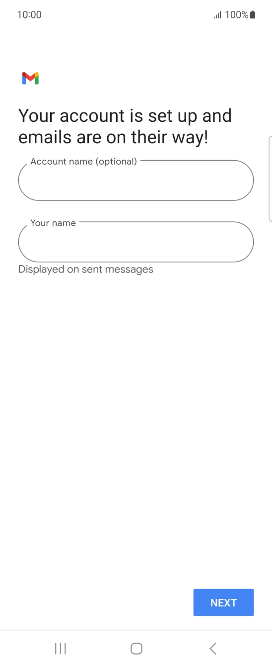 Press the field below 'Account name (optional)' and key in the required name. Press the field below 'Account name (optional)' and key in the required name.