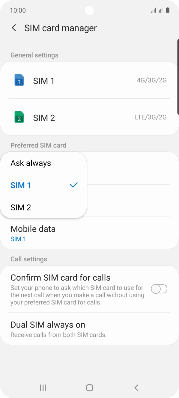 Press the required setting.