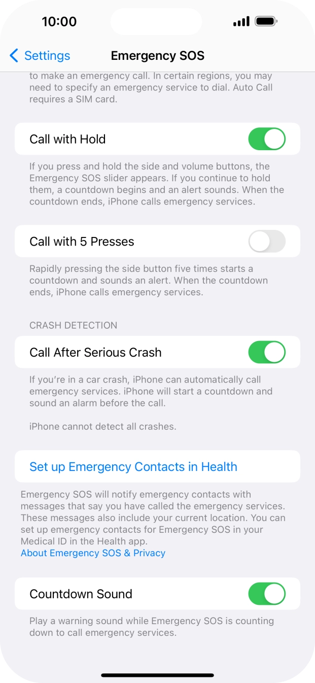 Press the indicator next to 'Countdown Sound' to turn the function on or off.