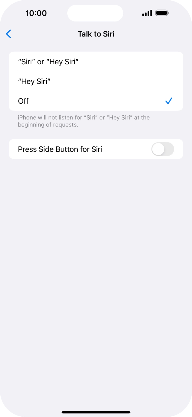 Press the indicator next to 'Press Side Button for Siri' to turn on the function.