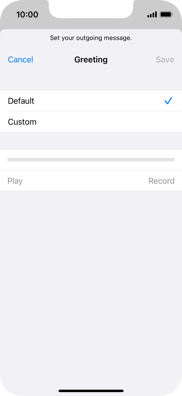 Press Default to select the default greeting. Press Default to select the default greeting.