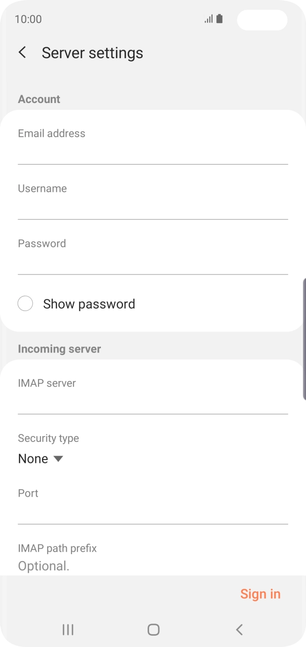 Press the field below 'Username' and key in the username for your email account.