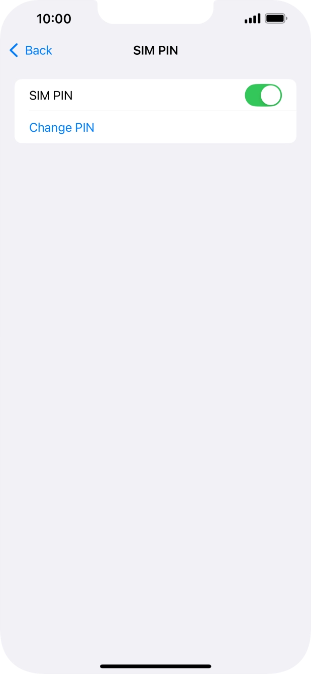 Press the indicator next to 'SIM PIN' to turn the function on or off.