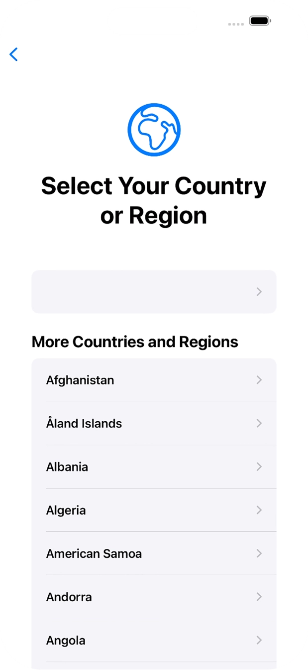 Press the required country or area. Press the required country or area.