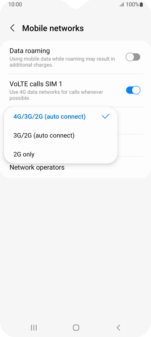 Press the required network mode.