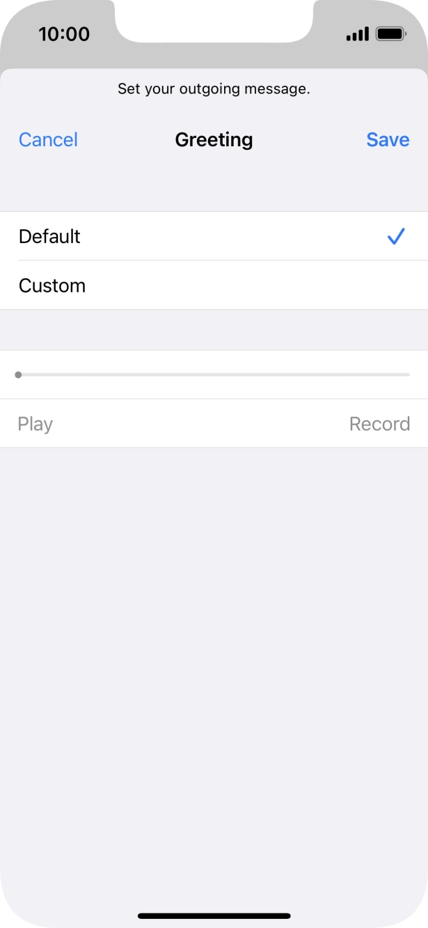 Press Default to select the default greeting. Press Default to select the default greeting.