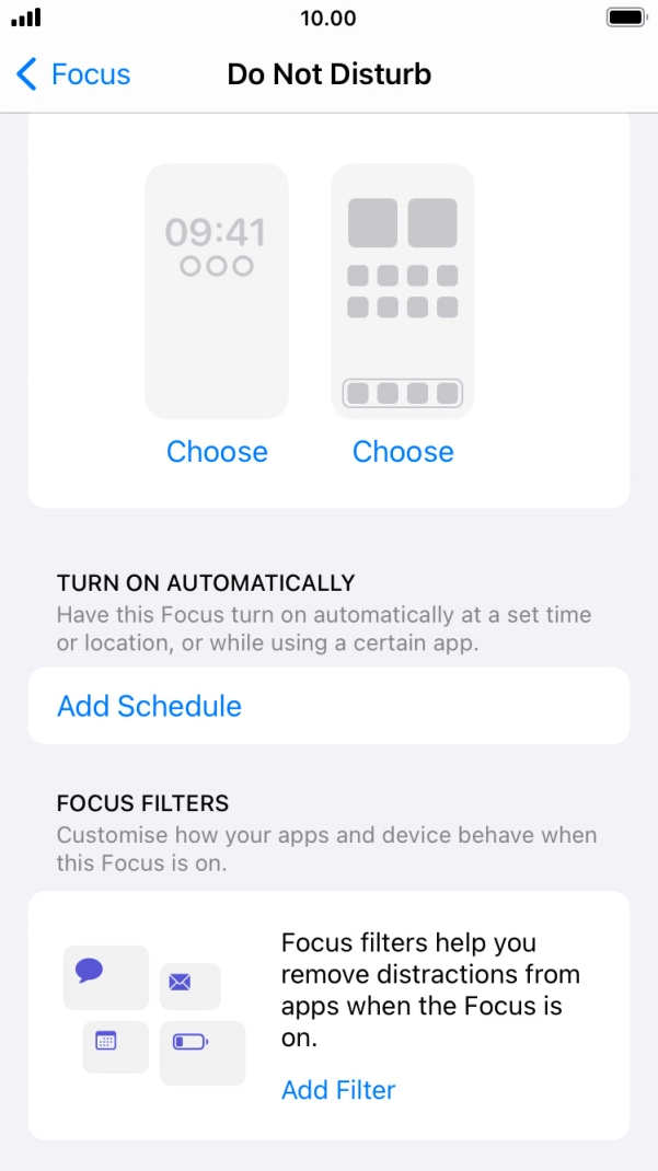 Press Add Schedule and follow the instructions on the screen to select settings for automatic activation of Do Not Disturb.
