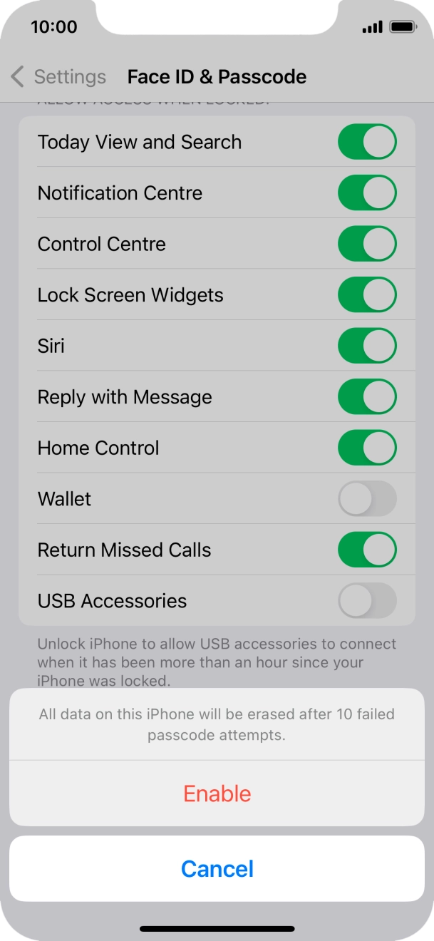 If you turn on the function, press Enable.