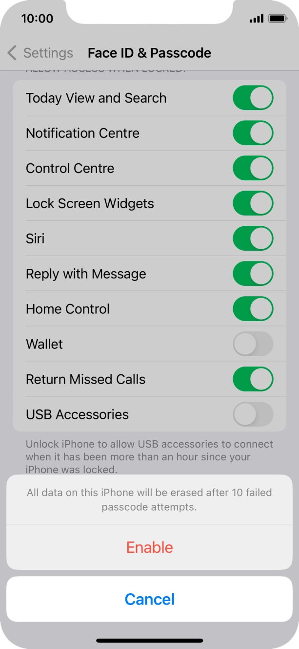 If you turn on the function, press Enable. If you turn on the function, press Enable.