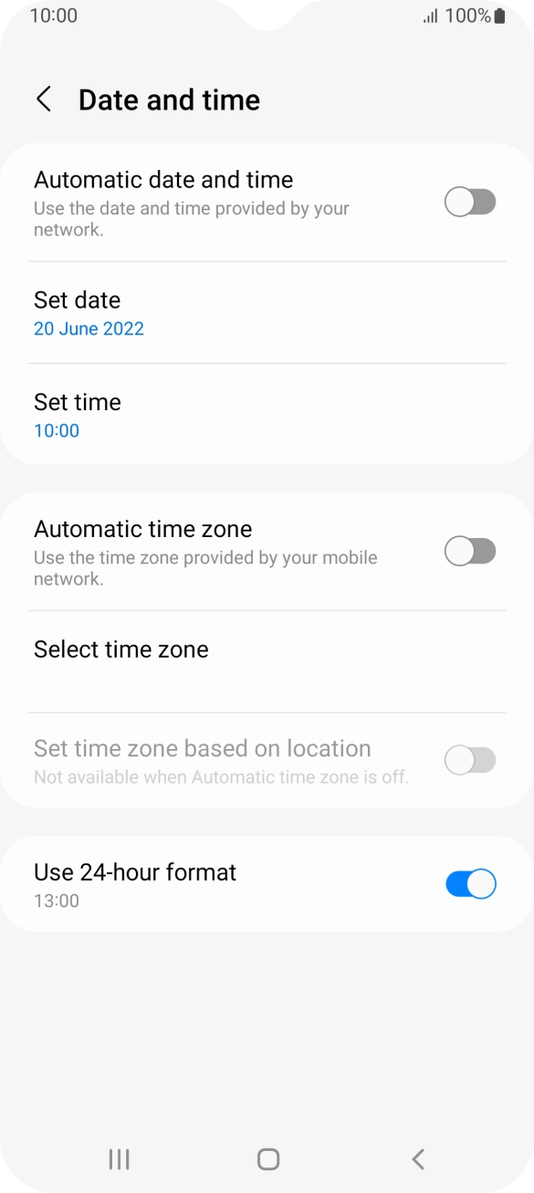 Press the indicator next to 'Automatic date and time' to turn on the function.