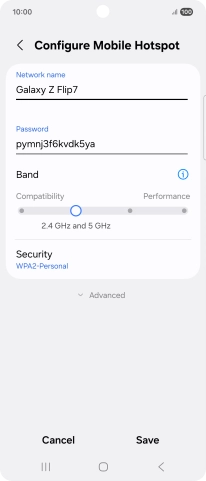 Press the field below 'Network name' and key in the required name.